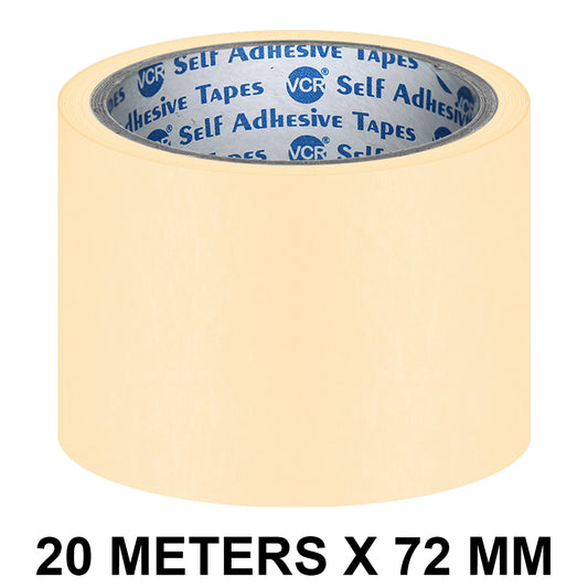 VCR Masking Tape - 20 Meters in Length 72mm / 3" Width - Easy Tear Tape, Best for Carpenter, Labelling, Painting and leaves no residue after a peel.