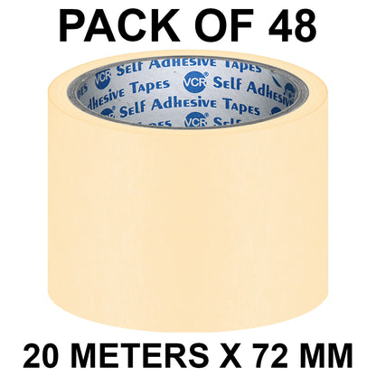 VCR Masking Tape - 20 Meters in Length 72mm / 3" Width - Easy Tear Tape, Best for Carpenter, Labelling, Painting and leaves no residue after a peel.