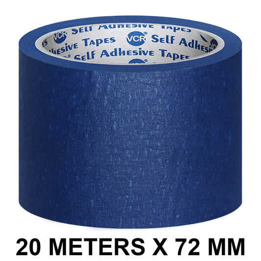 VCR Blue Masking Tape - 20 Meters in Length 72mm / 3" Width - Easy Tear Tape, Best for Carpenter, Labelling, Painting and leaves no residue after a peel.