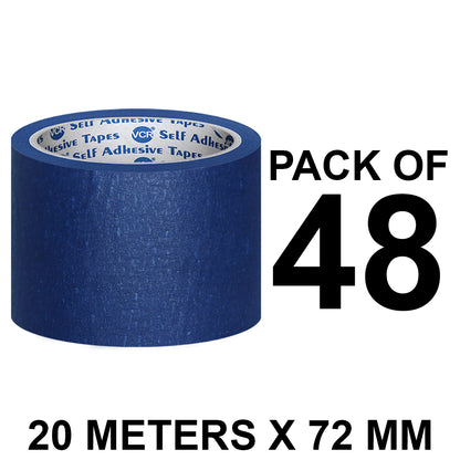 VCR Blue Masking Tape - 20 Meters in Length 72mm / 3" Width - Easy Tear Tape, Best for Carpenter, Labelling, Painting and leaves no residue after a peel.