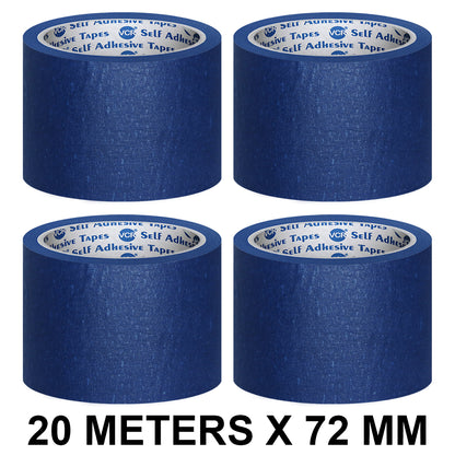 VCR Blue Masking Tape - 20 Meters in Length 72mm / 3" Width - Easy Tear Tape, Best for Carpenter, Labelling, Painting and leaves no residue after a peel.