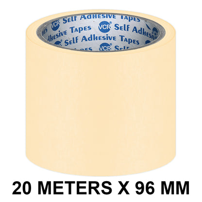 VCR Masking Tape - 20 Meters in Length 96mm / 4" Width - Easy Tear Tape, Best for Carpenter, Labelling, Painting and leaves no residue after a peel.