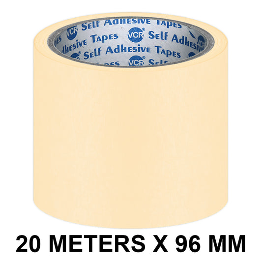 VCR Masking Tape - 20 Meters in Length 96mm / 4" Width - Easy Tear Tape, Best for Carpenter, Labelling, Painting and leaves no residue after a peel.