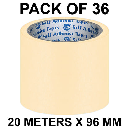 VCR Masking Tape - 20 Meters in Length 96mm / 4" Width - Easy Tear Tape, Best for Carpenter, Labelling, Painting and leaves no residue after a peel.