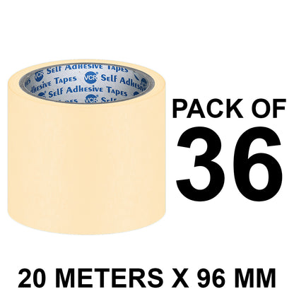 VCR Masking Tape - 20 Meters in Length 96mm / 4" Width - Easy Tear Tape, Best for Carpenter, Labelling, Painting and leaves no residue after a peel.