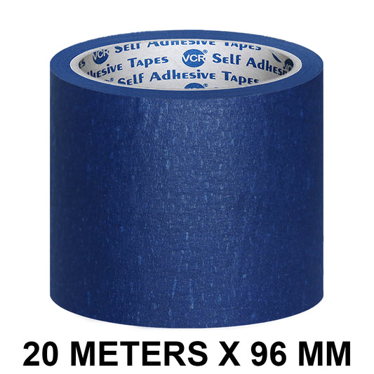 VCR Blue Masking Tape - 20 Meters in Length 96mm / 4" Width - Easy Tear Tape, Best for Carpenter, Labelling, Painting and leaves no residue after a peel.