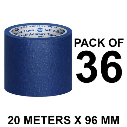 VCR Blue Masking Tape - 20 Meters in Length 96mm / 4" Width - Easy Tear Tape, Best for Carpenter, Labelling, Painting and leaves no residue after a peel.