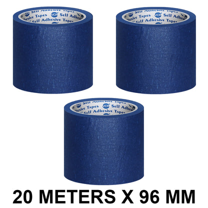 VCR Blue Masking Tape - 20 Meters in Length 96mm / 4" Width - Easy Tear Tape, Best for Carpenter, Labelling, Painting and leaves no residue after a peel.