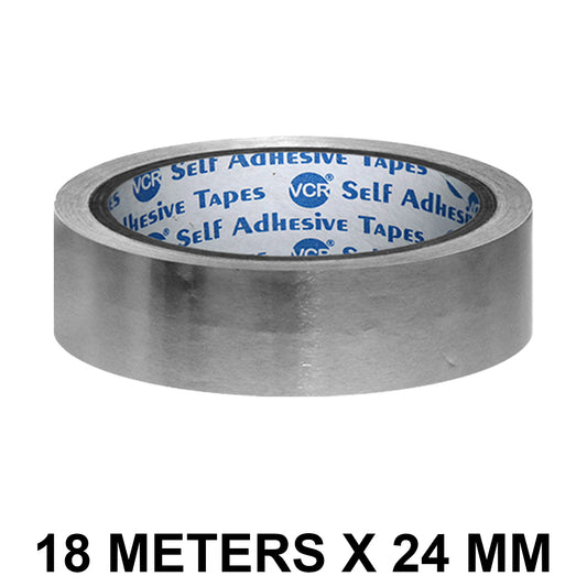 VCR Aluminium Foil Tape - Silver Tape - 18 Meters in Length 24mm / 1" Width - Foil Tape for Air Duct Joining, Used for AC Ducting, Pipe Work, High Temprature Ducting Tape