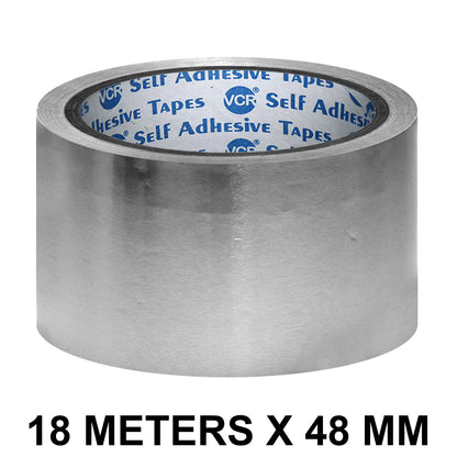 VCR Aluminium Foil Tape - Silver Tape - 18 Meters in Length 48mm / 2" Width Foil Tape for Air Duct Joining, Used for AC Ducting, Pipe Work, High Temprature Ducting Tape
