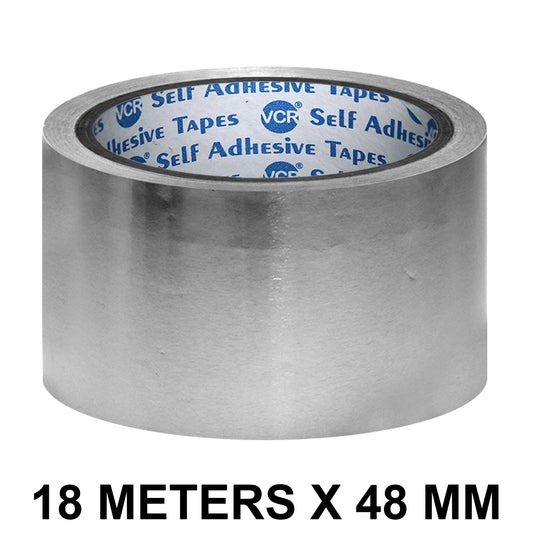 VCR Aluminium Foil Tape - Silver Tape - 18 Meters in Length 48mm / 2" Width Foil Tape for Air Duct Joining, Used for AC Ducting, Pipe Work, High Temprature Ducting Tape