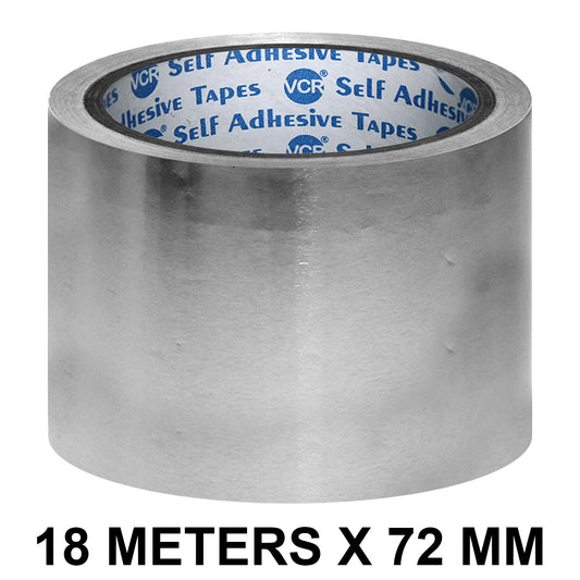 VCR Aluminium Foil Tape - Silver Tape - 18 Meters in Length 72mm / 3" Width - Foil Tape for Air Duct Joining, Used for AC Ducting, Pipe Work, High Temprature Ducting Tape