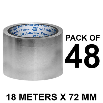 VCR Aluminium Foil Tape - Silver Tape - 18 Meters in Length 72mm / 3" Width - Foil Tape for Air Duct Joining, Used for AC Ducting, Pipe Work, High Temprature Ducting Tape