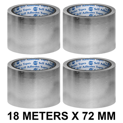 VCR Aluminium Foil Tape - Silver Tape - 18 Meters in Length 72mm / 3" Width - Foil Tape for Air Duct Joining, Used for AC Ducting, Pipe Work, High Temprature Ducting Tape