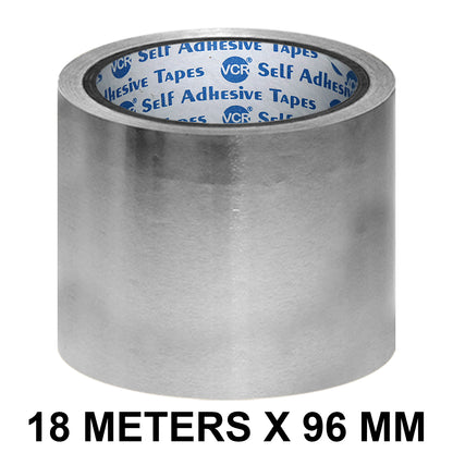 VCR Aluminium Foil Tape - Silver Tape - 18 Meters in Length 96mm / 4" Width - Foil Tape for Air Duct Joining, Used for AC Ducting, Pipe Work, High Temprature Ducting Tape