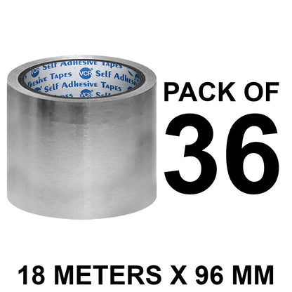 VCR Aluminium Foil Tape - Silver Tape - 18 Meters in Length 96mm / 4" Width - Foil Tape for Air Duct Joining, Used for AC Ducting, Pipe Work, High Temprature Ducting Tape