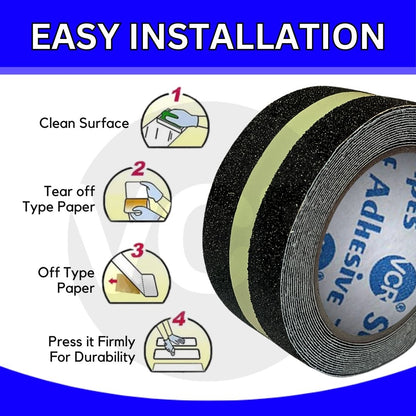 VCR Anti Skid / Anti Slip Tape - Glow in Dark - 5 Meters in Length - 50mm / 02" Width - 1 Roll Per Pack for Safety and Traction, Stairs, Slippery Surfaces - Waterproof Anti Slip Glow in the Dark