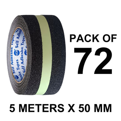 VCR Anti Skid / Anti Slip Tape - Glow in Dark - 5 Meters in Length - 50mm / 02" Width - 1 Roll Per Pack for Safety and Traction, Stairs, Slippery Surfaces - Waterproof Anti Slip Glow in the Dark