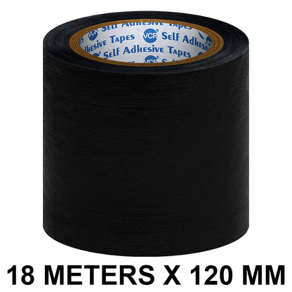 VCR Black Duct Tape - 18 Meters in Length 120mm / 5" Width - Strong Book Binding Tape - Waterproof Heavy Duty Duct Tape
