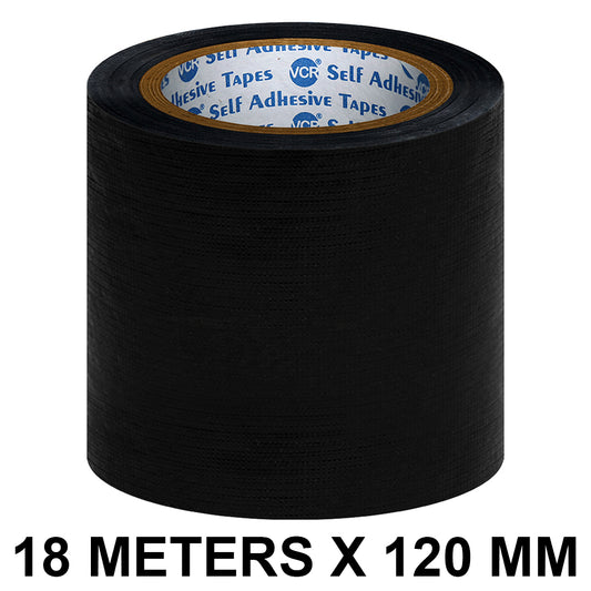 VCR Black Duct Tape - 18 Meters in Length 120mm / 5" Width - Strong Book Binding Tape - Waterproof Heavy Duty Duct Tape