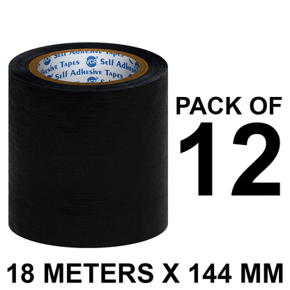 VCR Black Tape - 18 Meters in Length 144mm / 6" Width - Strong Book Binding Tape - Waterproof Heavy Duty Duct Tape