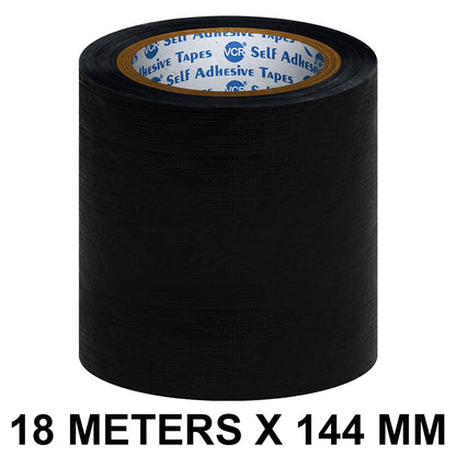 VCR Black Tape - 18 Meters in Length 144mm / 6" Width - Strong Book Binding Tape - Waterproof Heavy Duty Duct Tape