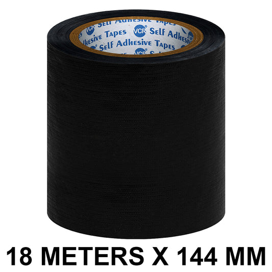 VCR Black Tape - 18 Meters in Length 144mm / 6" Width - Strong Book Binding Tape - Waterproof Heavy Duty Duct Tape