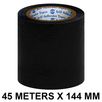 VCR Black Duct Tape - 45 Meters in Length 144mm / 6" Width - Strong Book Binding Tape - Waterproof Heavy Duty Duct Tape