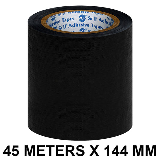 VCR Black Duct Tape - 45 Meters in Length 144mm / 6" Width - Strong Book Binding Tape - Waterproof Heavy Duty Duct Tape