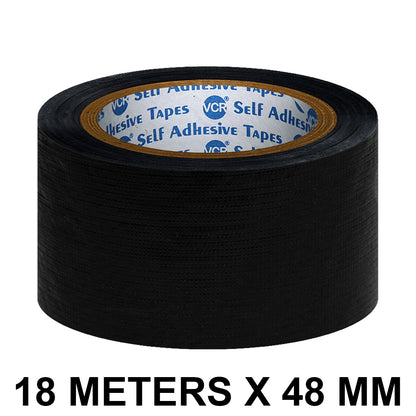 VCR Black Duct Tape - 18 Meters in Length 48mm / 2" Width - Strong Book Binding Tape - Waterproof Heavy Duty Duct Tape