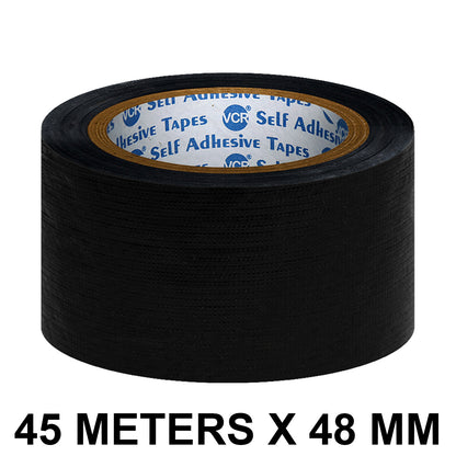 VCR Black Duct Tape - 45 Meters in Length 48mm / 2" Width - Strong Book Binding Tape - Waterproof Heavy Duty Duct Tape
