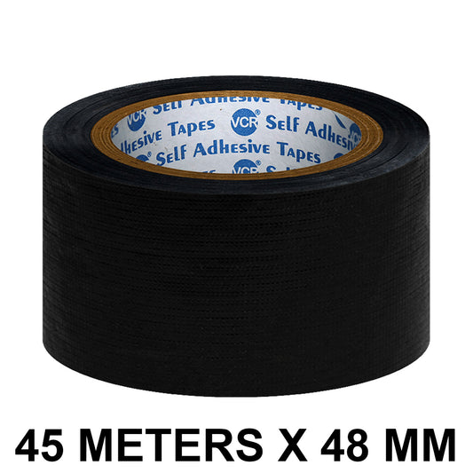 VCR Black Duct Tape - 45 Meters in Length 48mm / 2" Width - Strong Book Binding Tape - Waterproof Heavy Duty Duct Tape