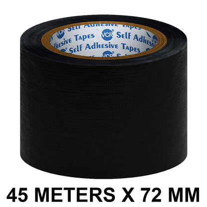 VCR Black Duct Tape - 45 Meters in Length 72mm / 3" Width - Strong Book Binding Tape - Waterproof Heavy Duty Duct Tape