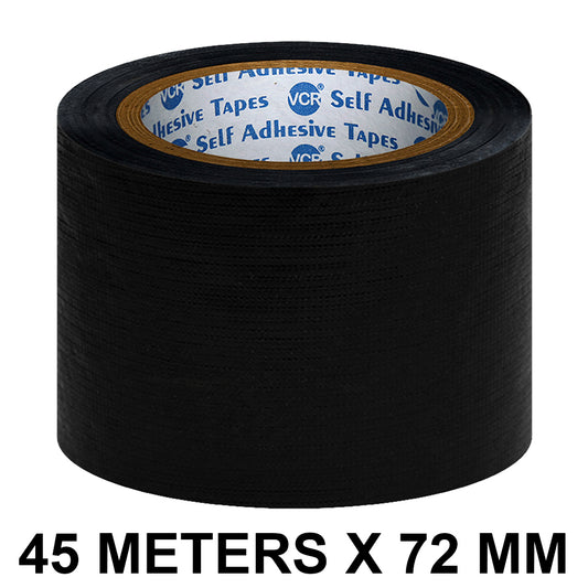 VCR Black Duct Tape - 45 Meters in Length 72mm / 3" Width - Strong Book Binding Tape - Waterproof Heavy Duty Duct Tape