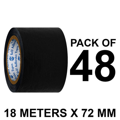 VCR Black Duct Tape - 18 Meters in Length 72mm / 3" Width - Strong Book Binding Tape - Waterproof Heavy Duty Duct Tape