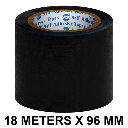 VCR Black Duct Tape - 18 Meters in Length 96mm / 4" Width - Strong Book Binding Tape - Waterproof Heavy Duty Duct Tape
