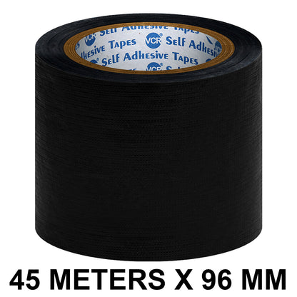VCR Black Duct Tape - 45 Meters in Length 96mm / 4" Width - Strong Book Binding Tape - Waterproof Heavy Duty Duct Tape