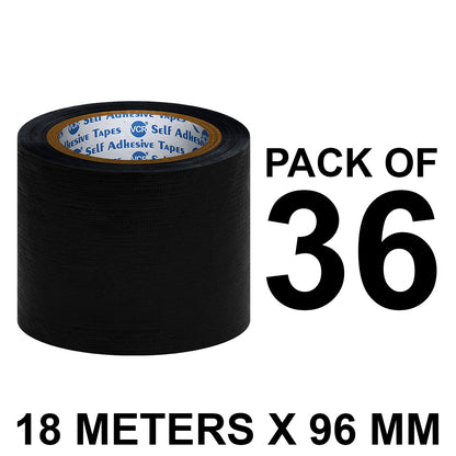 VCR Black Duct Tape - 18 Meters in Length 96mm / 4" Width - Strong Book Binding Tape - Waterproof Heavy Duty Duct Tape