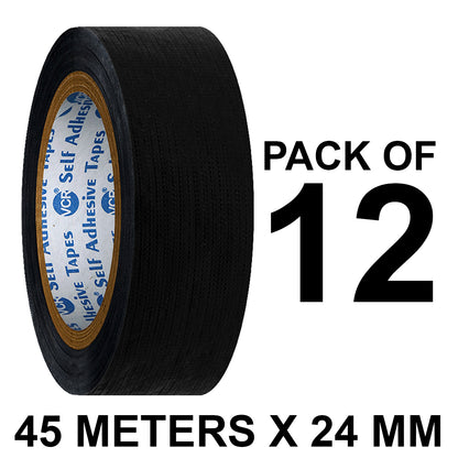 VCR Black Duct Tape - 45 Meters in Length 24mm / 1" Width - Strong Book Binding Tape - Waterproof Heavy Duty Duct Tape