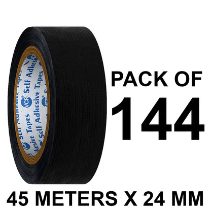 VCR Black Duct Tape - 45 Meters in Length 24mm / 1" Width - Strong Book Binding Tape - Waterproof Heavy Duty Duct Tape