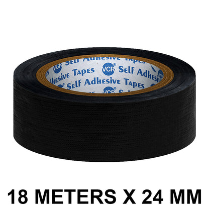 VCR Black Duct Tape - 18 Meters in Length 24mm / 1" Width - Strong Book Binding Tape - Waterproof Heavy Duty Duct Tape