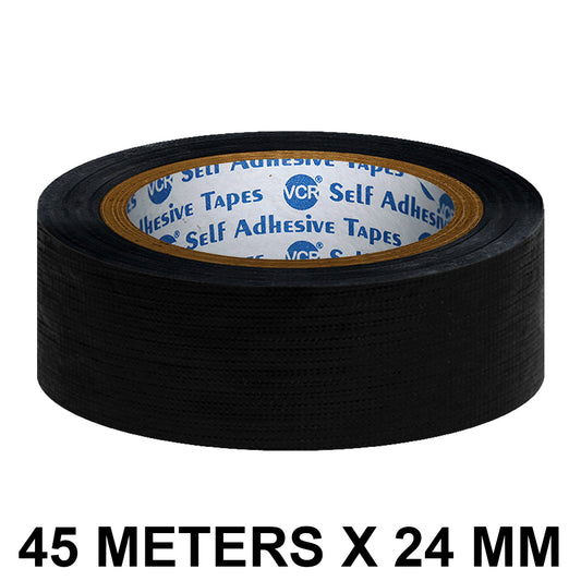 VCR Black Duct Tape - 45 Meters in Length 24mm / 1" Width - Strong Book Binding Tape - Waterproof Heavy Duty Duct Tape