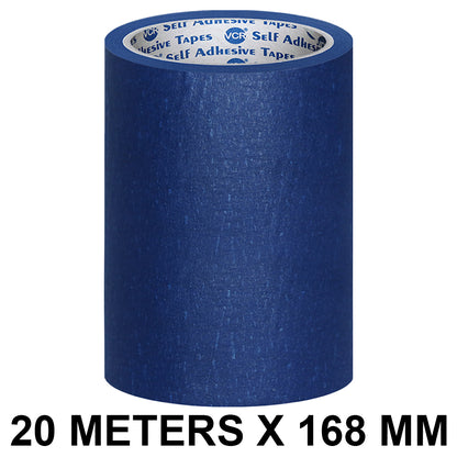 VCR Blue Masking Tape - 20 Meters in Length 168mm / 07" Width - Easy Tear Tape, Best for Carpenter, Labelling, Painting and leaves no residue after a peel.