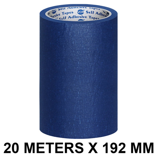 VCR Blue Masking Tape - 20 Meters in Length 192mm / 08" Width - Easy Tear Tape, Best for Carpenter, Labelling, Painting and leaves no residue after a peel.