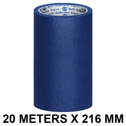 VCR Blue Masking Tape - 20 Meters in Length 216mm / 09" Width - Easy Tear Tape, Best for Carpenter, Labelling, Painting and leaves no residue after a peel.