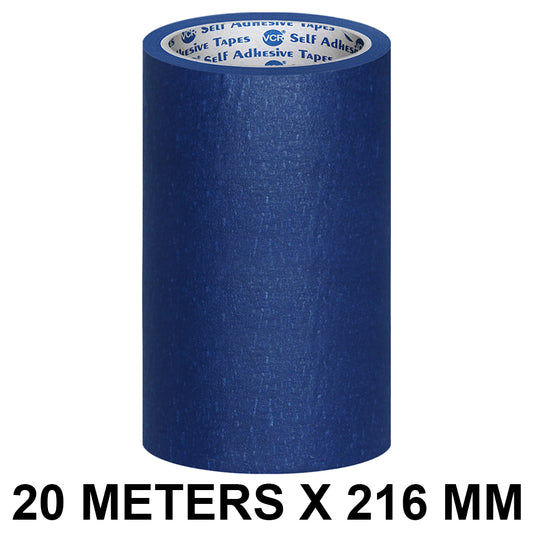 VCR Blue Masking Tape - 20 Meters in Length 216mm / 09" Width - Easy Tear Tape, Best for Carpenter, Labelling, Painting and leaves no residue after a peel.