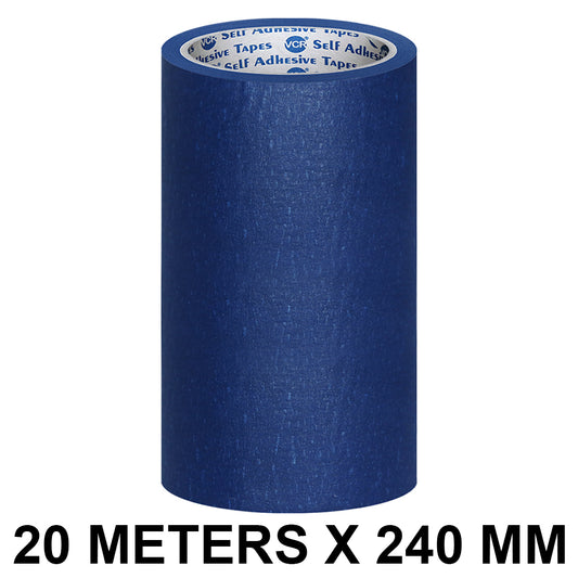 VCR Blue Masking Tape - 20 Meters in Length 240mm / 10" Width - Easy Tear Tape, Best for Carpenter, Labelling, Painting and leaves no residue after a peel.