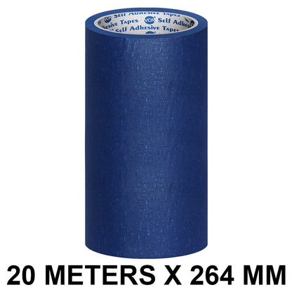 VCR Blue Masking Tape - 20 Meters in Length 264mm / 11" Width - Easy Tear Tape, Best for Carpenter, Labelling, Painting and leaves no residue after a peel.