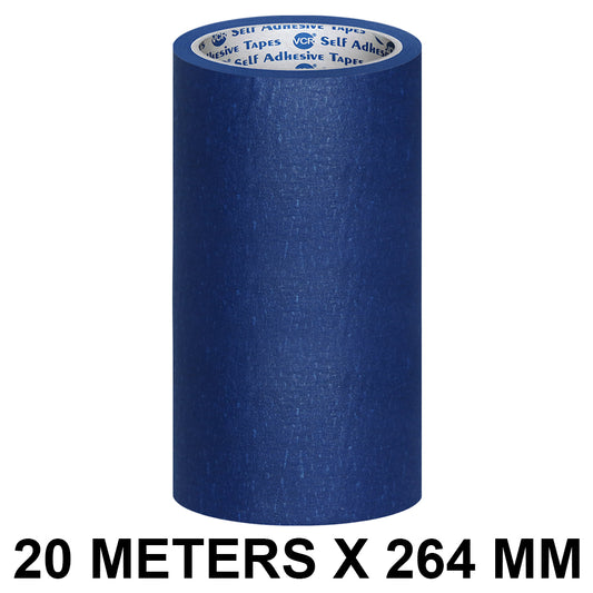 VCR Blue Masking Tape - 20 Meters in Length 264mm / 11" Width - Easy Tear Tape, Best for Carpenter, Labelling, Painting and leaves no residue after a peel.