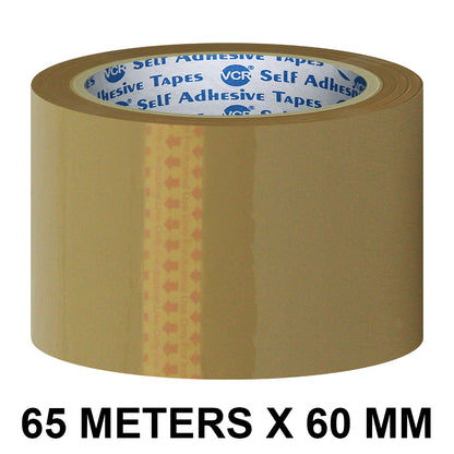 VCR Self Adhesive Brown Cello Tape - 60mm / 2.5" Width - BOPP Industrial Packaging Tape for E-Commerce Box Packing, Office and Home use